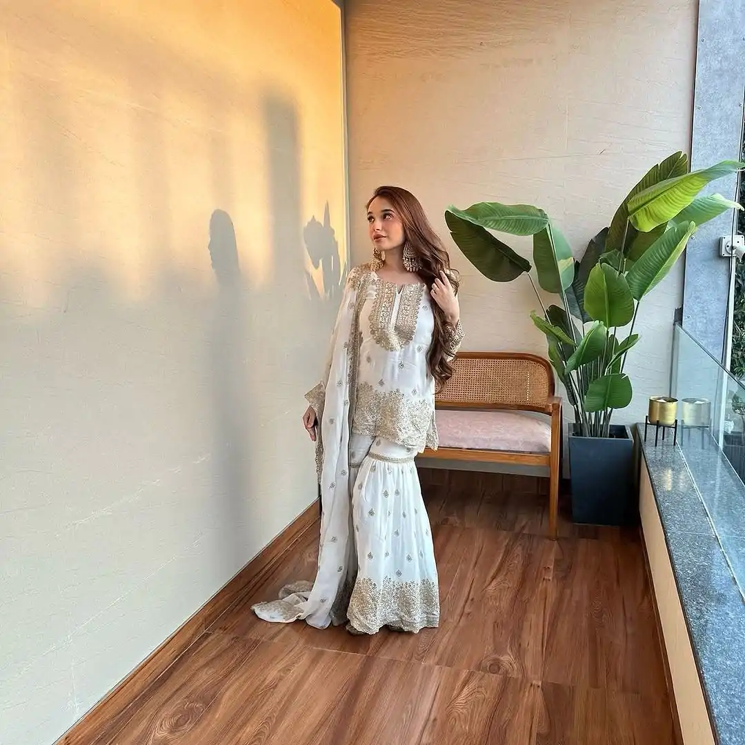 SR 1673 White Color Chinon Silk Embroidery Sequence Work Salwar Suit Casual, Wedding, Festive, Events . Expected Delivery  4-6 Working Days @2099/- only      | Jump Suits, Casual Suits, Creative suits, Designer Suits, Palazzo Suits, Party Wear Suits, Patiala Suits, Salwar suit, Straight Suits