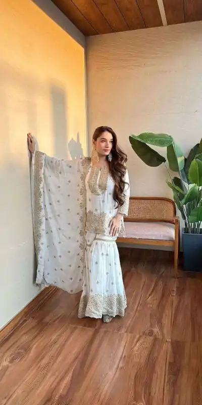 SR 1673 White Color Chinon Silk Embroidery Sequence Work Salwar Suit Casual, Wedding, Festive, Events . Expected Delivery  4-6 Working Days @2099/- only      | Jump Suits, Casual Suits, Creative suits, Designer Suits, Palazzo Suits, Party Wear Suits, Patiala Suits, Salwar suit, Straight Suits