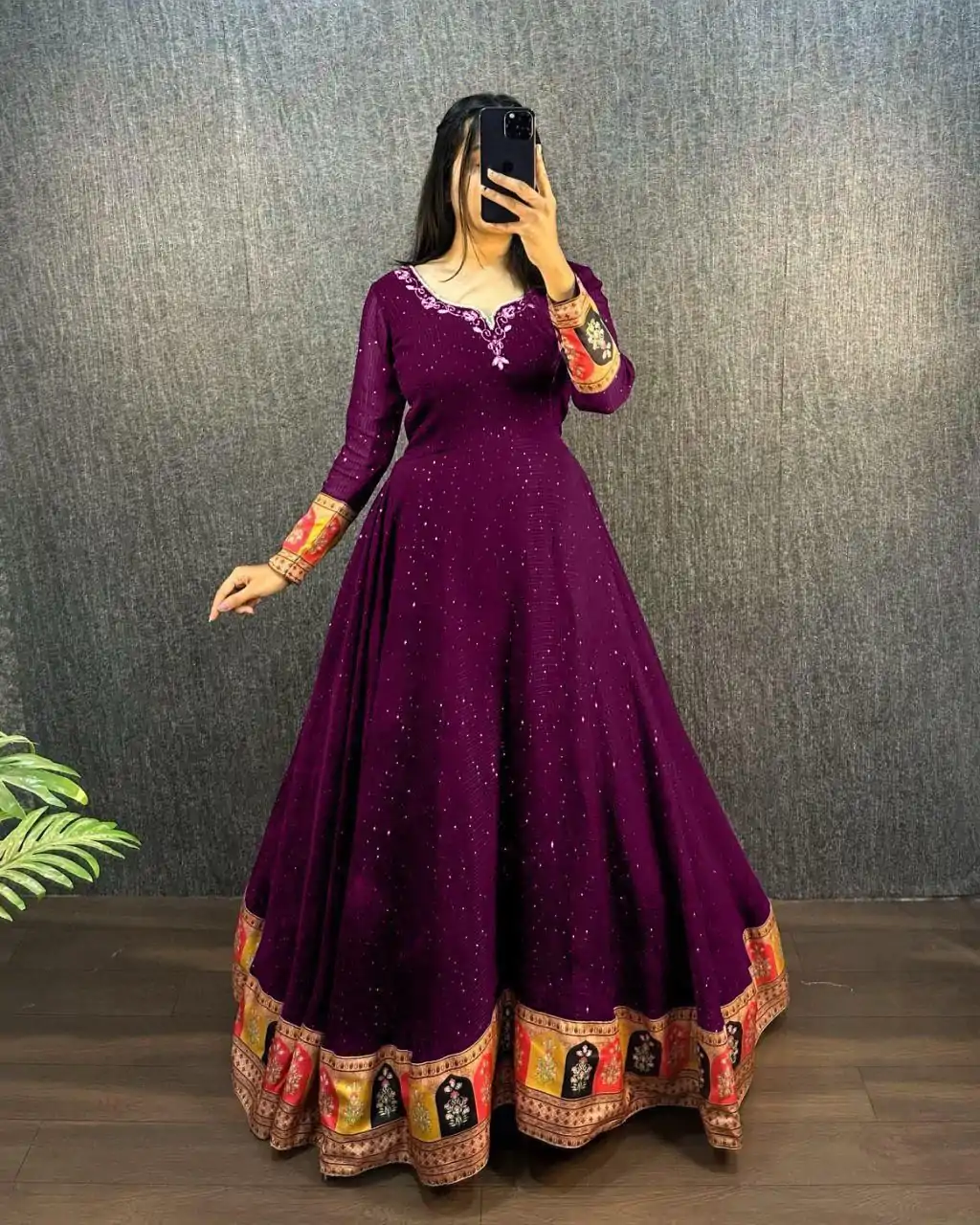 MF 781 Wine Georgette Wide Sequence Work Anarkali Gown Wedding Party, Festive, Events Etc.4-6 Working Days @ 1649/ - only | Bollywood Gowns, Creative Gowns, Designer Gowns, Embroidered Gowns, Gowns, Party Wear Gowns, Straight Suits