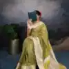 Green Jacquard Chex Zari Weaving Work Saree