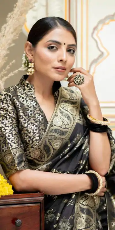 MB 494 Black Color Soft Litchi Silk All Over Weaving Saree Casual, Wedding, Festive, Events . Expected Delivery  4-6 Working Days @1199/- only                                                                                                                                             | Bollywood Sarees, Creative Sarees, Designer Sarees, Embroidered Sarees, Ethnic Saree, Modern Digital sarees, Party Wear Sarees, Sarees