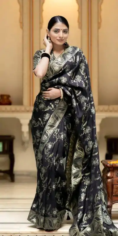 MB 494 Black Color Soft Litchi Silk All Over Weaving Saree Casual, Wedding, Festive, Events . Expected Delivery  4-6 Working Days @1199/- only                                                                                                                                             | Bollywood Sarees, Creative Sarees, Designer Sarees, Embroidered Sarees, Ethnic Saree, Modern Digital sarees, Party Wear Sarees, Sarees