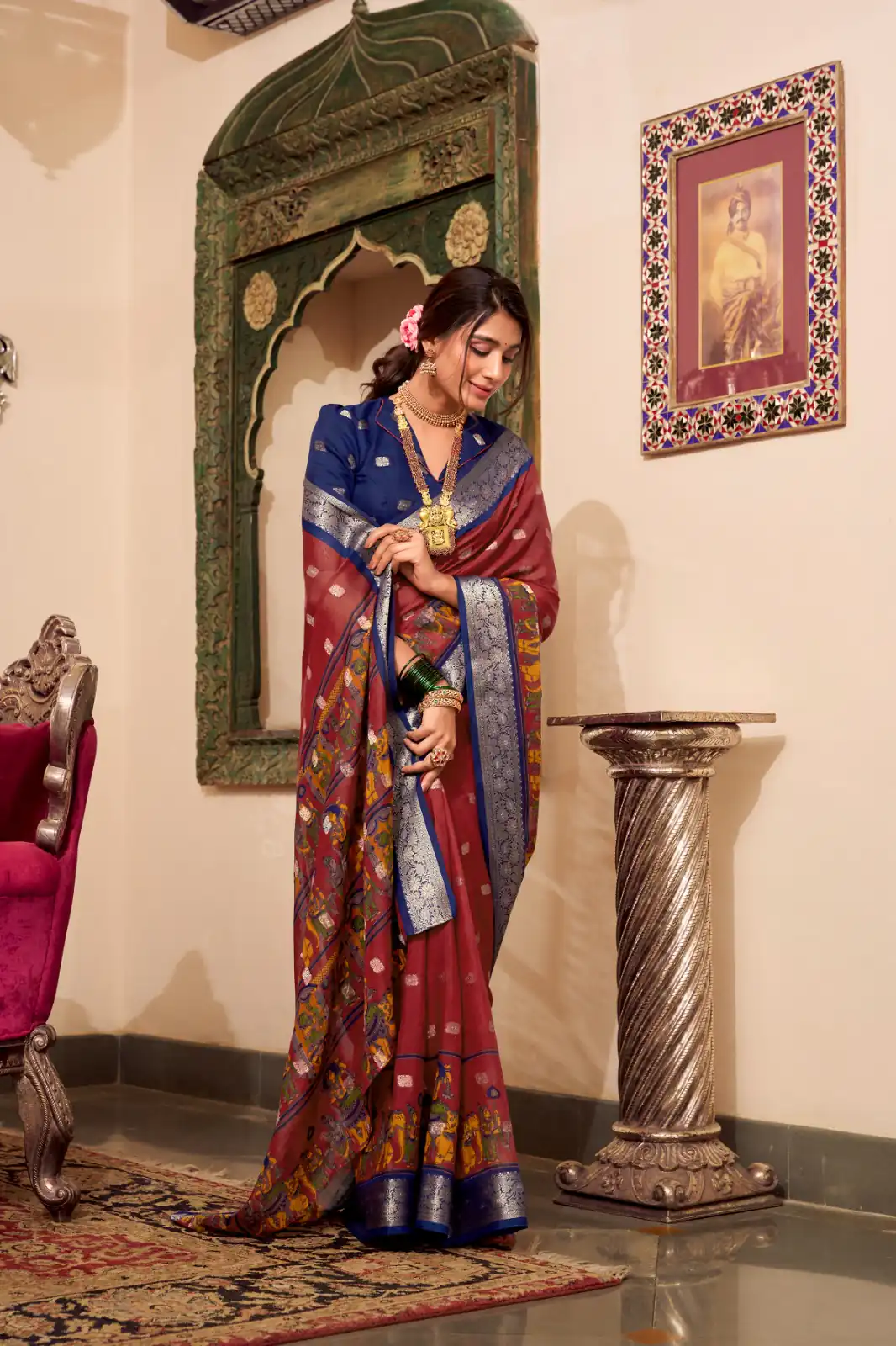 YNF 7031 Maroon Color Poly Cotton Kalamkari Print Saree Casual, Wedding, Festive, Events . Expected Delivery  4-6 Working Days @1699/- only                                                                                                                                           | Bollywood Sarees, Creative Sarees, Designer Sarees, Embroidered Sarees, Ethnic Saree, Modern Digital sarees, Party Wear Sarees, Sarees