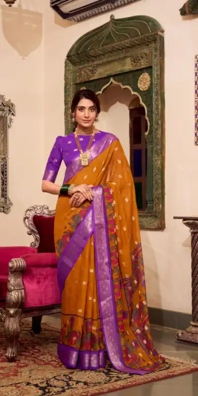 YNF 7031 Mustad Color Poly Cotton Kalamkari Print Saree Casual, Wedding, Festive, Events . Expected Delivery  4-6 Working Days @1699/- only                                                                                                                                           | Bollywood Sarees, Creative Sarees, Designer Sarees, Embroidered Sarees, Ethnic Saree, Modern Digital sarees, Party Wear Sarees, Sarees