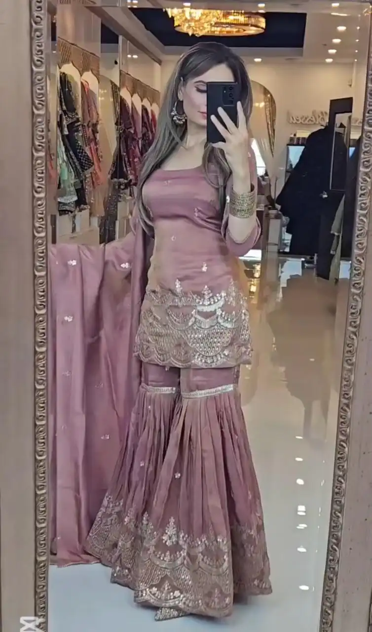 SSR 511 Onion Color Chinon Silk Sequence Work Salwar Suit Casual, Wedding, Festive, Events . Expected Delivery  4-6 Working Days @2099/- only      | Designer Suits, Jump Suits, Casual Suits, Creative suits, Palazzo Suits, Party Wear Suits, Patiala Suits, Salwar suit, Straight Suits