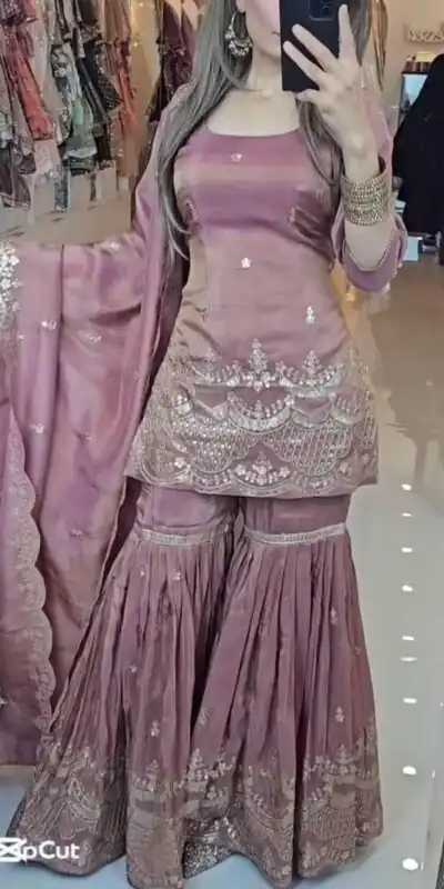 SSR 511 Onion Color Chinon Silk Sequence Work Salwar Suit Casual, Wedding, Festive, Events . Expected Delivery  4-6 Working Days @2099/- only      | Designer Suits, Jump Suits, Casual Suits, Creative suits, Palazzo Suits, Party Wear Suits, Patiala Suits, Salwar suit, Straight Suits