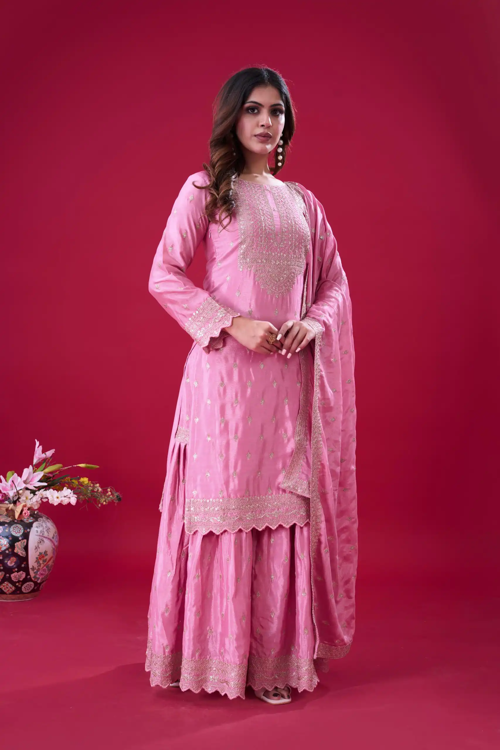 ZF 5006 Pink Color Chinon Silk Sequence Work Salwar Suit Casual, Wedding, Festive, Events . Expected Delivery  4-6 Working Days @2149/- only      | Designer Suits, Jump Suits, Casual Suits, Creative suits, Palazzo Suits, Party Wear Suits, Patiala Suits, Salwar suit, Straight Suits