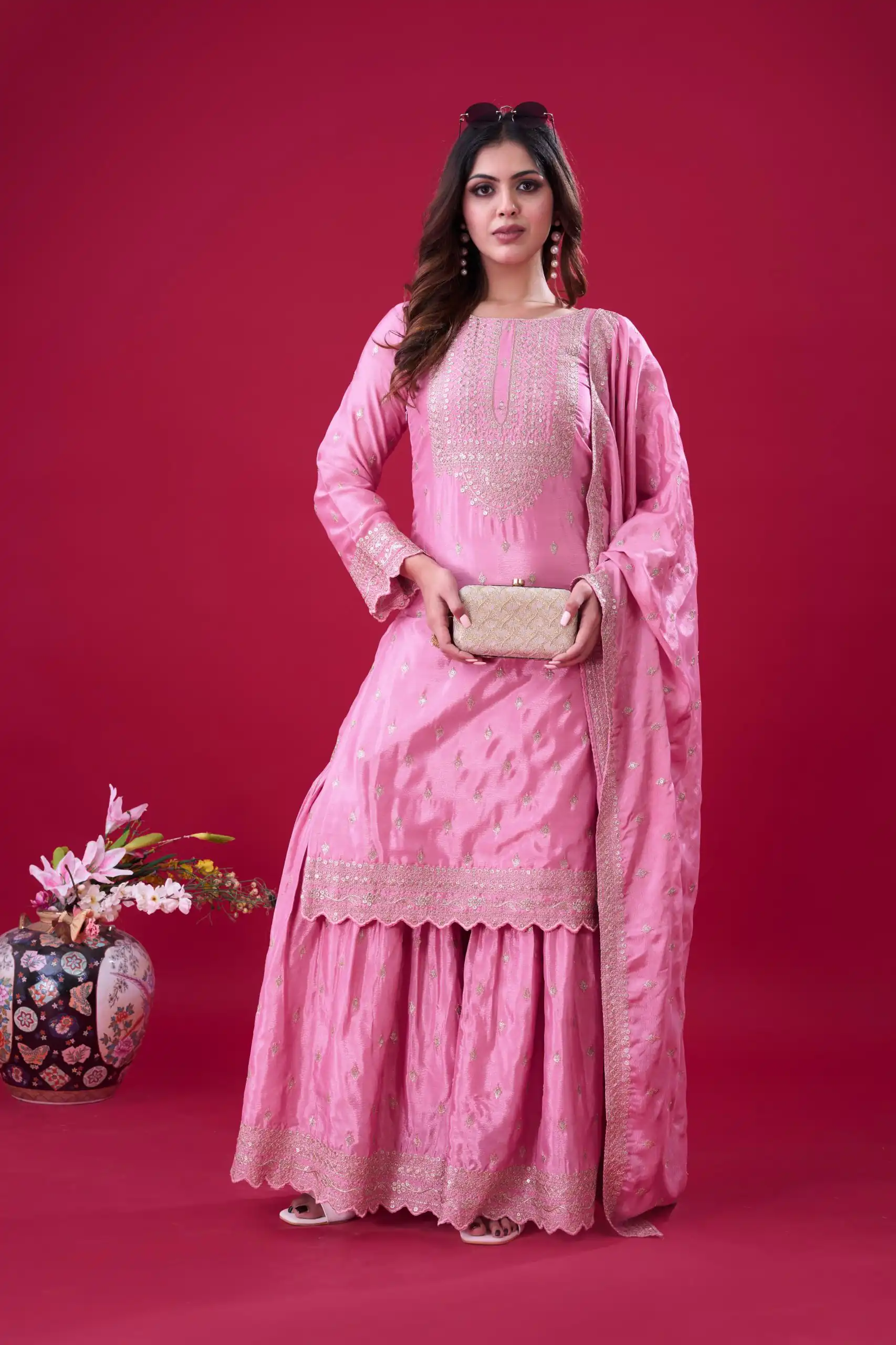 ZF 5006 Pink Color Chinon Silk Sequence Work Salwar Suit Casual, Wedding, Festive, Events . Expected Delivery  4-6 Working Days @2149/- only      | Designer Suits, Jump Suits, Casual Suits, Creative suits, Palazzo Suits, Party Wear Suits, Patiala Suits, Salwar suit, Straight Suits