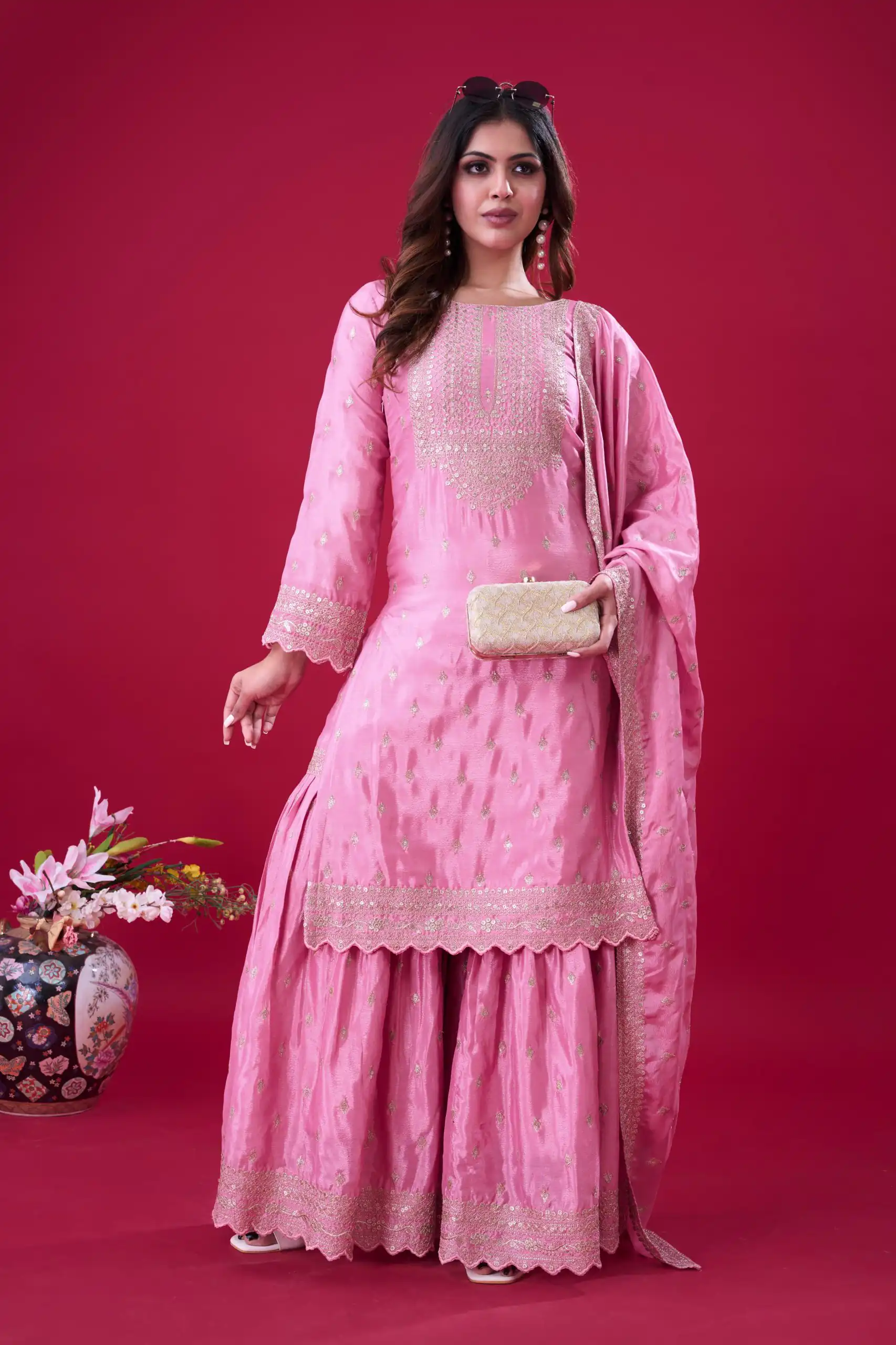 ZF 5006 Pink Color Chinon Silk Sequence Work Salwar Suit Casual, Wedding, Festive, Events . Expected Delivery  4-6 Working Days @2149/- only      | Designer Suits, Jump Suits, Casual Suits, Creative suits, Palazzo Suits, Party Wear Suits, Patiala Suits, Salwar suit, Straight Suits