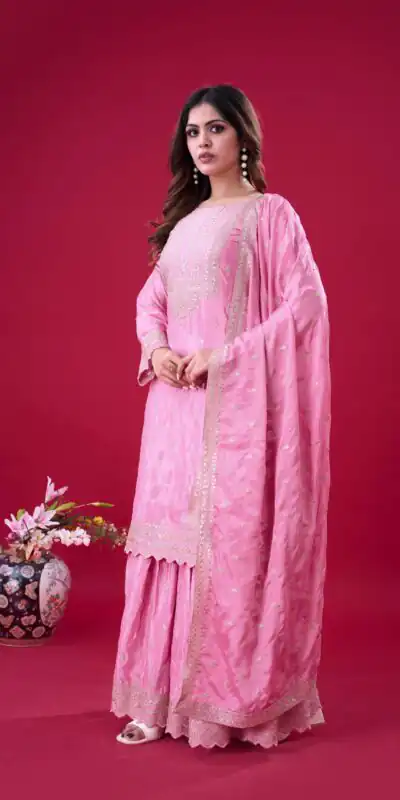 ZF 5006 Pink Color Chinon Silk Sequence Work Salwar Suit Casual, Wedding, Festive, Events . Expected Delivery  4-6 Working Days @2149/- only      | Designer Suits, Jump Suits, Casual Suits, Creative suits, Palazzo Suits, Party Wear Suits, Patiala Suits, Salwar suit, Straight Suits