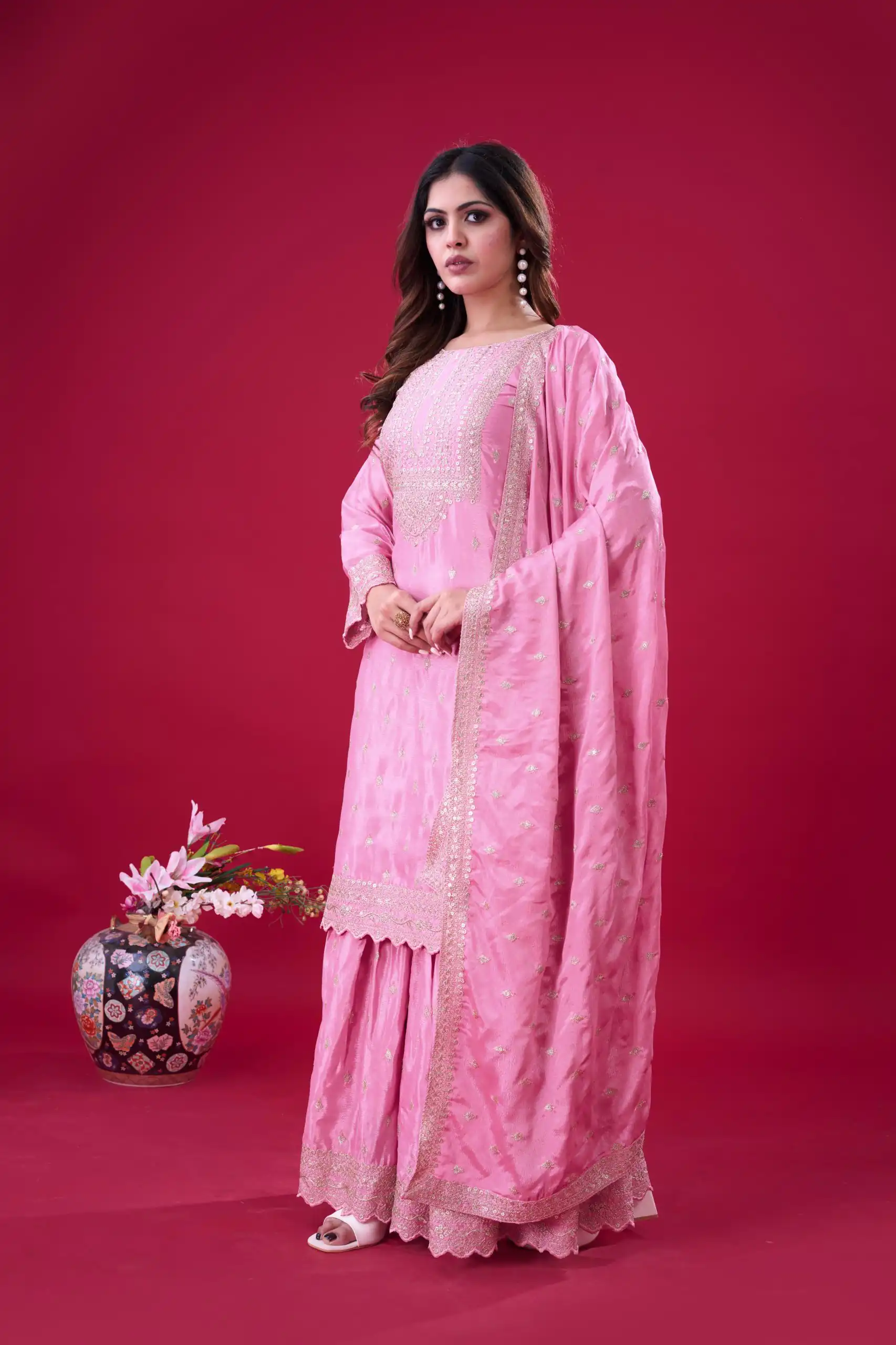 ZF 5006 Pink Color Chinon Silk Sequence Work Salwar Suit Casual, Wedding, Festive, Events . Expected Delivery  4-6 Working Days @2149/- only      | Designer Suits, Jump Suits, Casual Suits, Creative suits, Palazzo Suits, Party Wear Suits, Patiala Suits, Salwar suit, Straight Suits