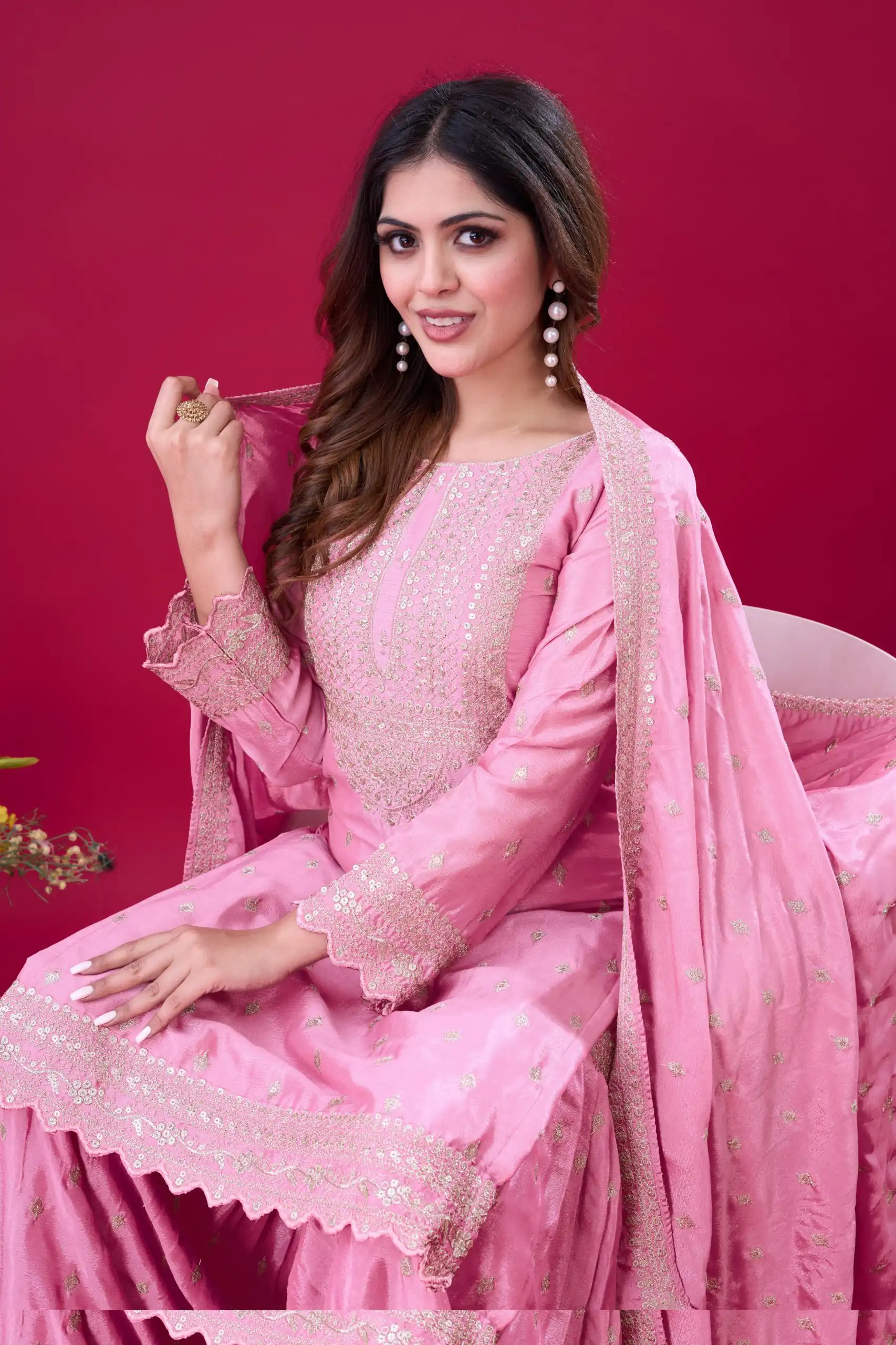 ZF 5006 Pink Color Chinon Silk Sequence Work Salwar Suit Casual, Wedding, Festive, Events . Expected Delivery  4-6 Working Days @2149/- only      | Designer Suits, Jump Suits, Casual Suits, Creative suits, Palazzo Suits, Party Wear Suits, Patiala Suits, Salwar suit, Straight Suits