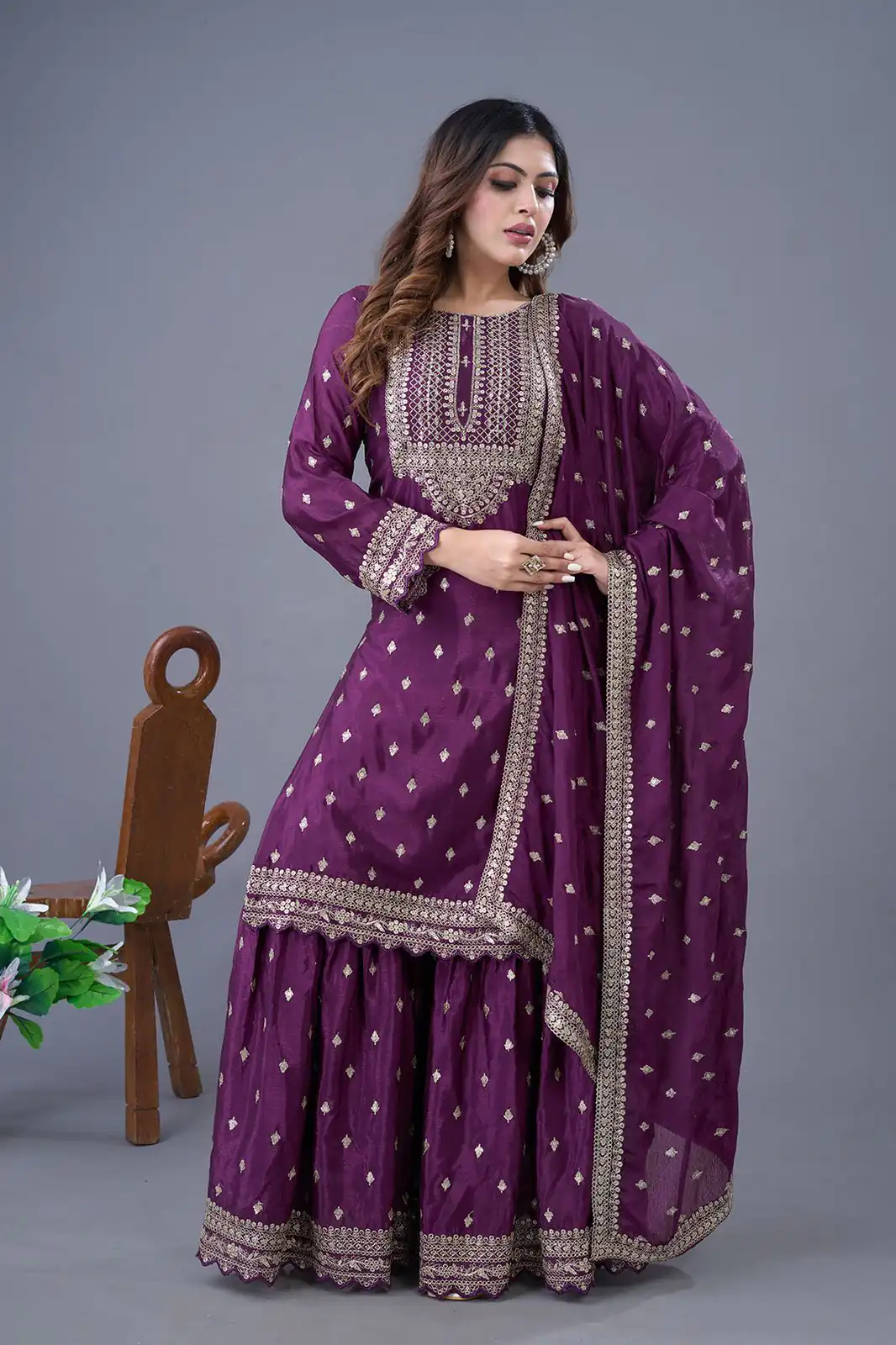 ZF 5006 Wine Color Chinon Silk Sequence Work Salwar Suit Casual, Wedding, Festive, Events . Expected Delivery  4-6 Working Days @2149/- only      | Designer Suits, Jump Suits, Casual Suits, Creative suits, Palazzo Suits, Party Wear Suits, Patiala Suits, Salwar suit, Straight Suits