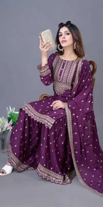 ZF 5006 Wine Color Chinon Silk Sequence Work Salwar Suit Casual, Wedding, Festive, Events . Expected Delivery  4-6 Working Days @2149/- only      | Designer Suits, Jump Suits, Casual Suits, Creative suits, Palazzo Suits, Party Wear Suits, Patiala Suits, Salwar suit, Straight Suits