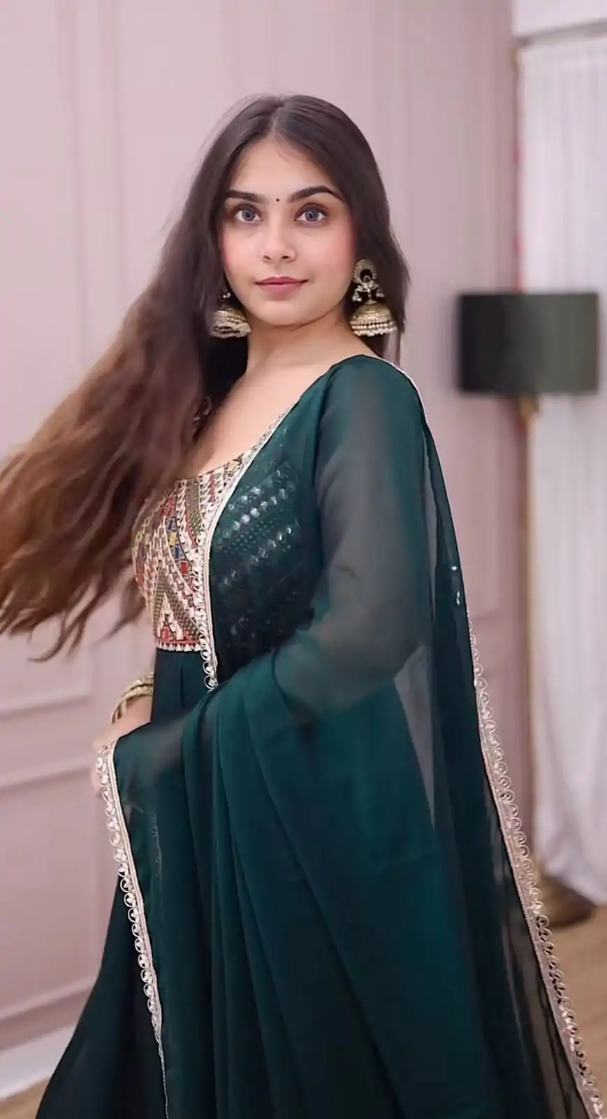 LG 1938 Rama Green Color Georgette Embroidery Sequence Work Gown Casual, Wedding, Festive, Events . Expected Delivery  4-6 Working Days @2099/- only      | Bollywood Gowns, Creative Gowns, Designer Gowns, Embroidered Gowns, Gowns, Party Wear Gowns