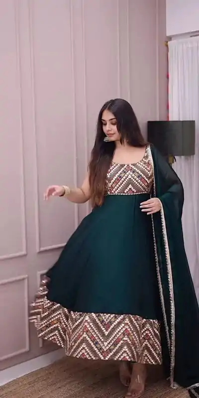 LG 1938 Rama Green Color Georgette Embroidery Sequence Work Gown Casual, Wedding, Festive, Events . Expected Delivery  4-6 Working Days @2099/- only      | Bollywood Gowns, Creative Gowns, Designer Gowns, Embroidered Gowns, Gowns, Party Wear Gowns