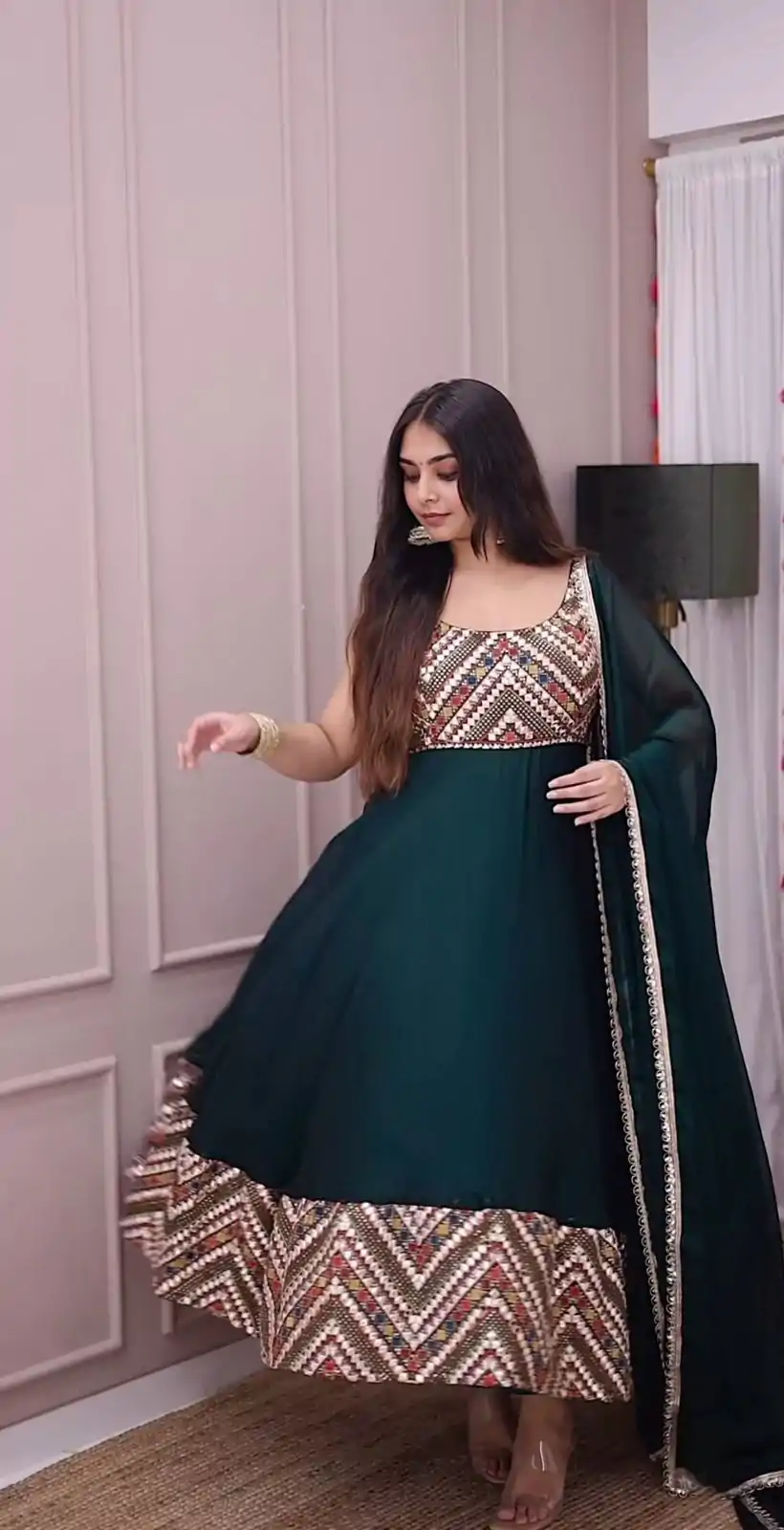 LG 1938 Rama Green Color Georgette Embroidery Sequence Work Gown Casual, Wedding, Festive, Events . Expected Delivery  4-6 Working Days @2099/- only      | Bollywood Gowns, Creative Gowns, Designer Gowns, Embroidered Gowns, Gowns, Party Wear Gowns
