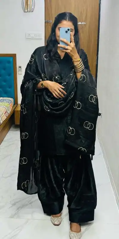 BE 341 Black Color Fendi Silk Salwar Suit Casual, Wedding, Festive, Events . Expected Delivery  4-6 Working Days @1849/- only      | Jump Suits, Casual Suits, Creative suits, Designer Suits, Palazzo Suits, Party Wear Suits, Patiala Suits, Salwar suit, Straight Suits