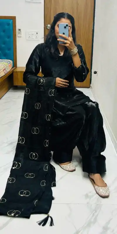 BE 341 Black Color Fendi Silk Salwar Suit Casual, Wedding, Festive, Events . Expected Delivery  4-6 Working Days @1849/- only      | Jump Suits, Casual Suits, Creative suits, Designer Suits, Palazzo Suits, Party Wear Suits, Patiala Suits, Salwar suit, Straight Suits