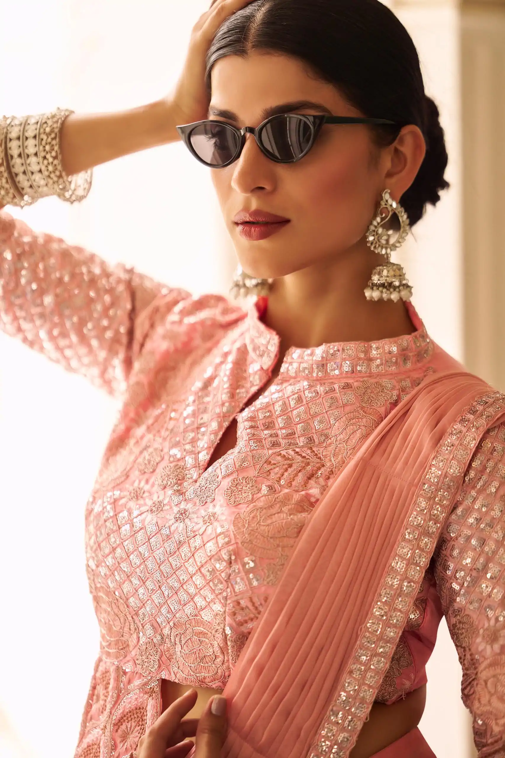 ST 1103 Peach Color Chinon Embroidery Work Lace Border Saree Casual, Wedding, Festive, Events . Expected Delivery  4-6 Working Days @2099/- only                                                                                                                                           | Bollywood Sarees, Creative Sarees, Designer Sarees, Embroidered Sarees, Ethnic Saree, Modern Digital sarees, Party Wear Sarees, Sarees