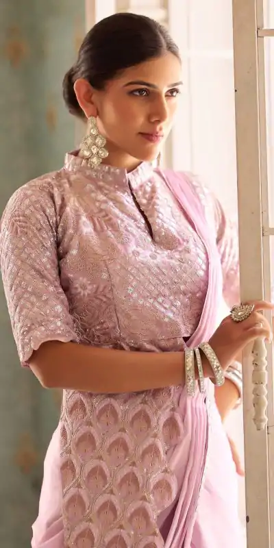 ST 1103 Purple Color Chinon Embroidery Work Lace Border Saree Casual, Wedding, Festive, Events . Expected Delivery  4-6 Working Days @2099/- only                                                                                                                                           | Bollywood Sarees, Creative Sarees, Designer Sarees, Embroidered Sarees, Ethnic Saree, Modern Digital sarees, Party Wear Sarees, Sarees