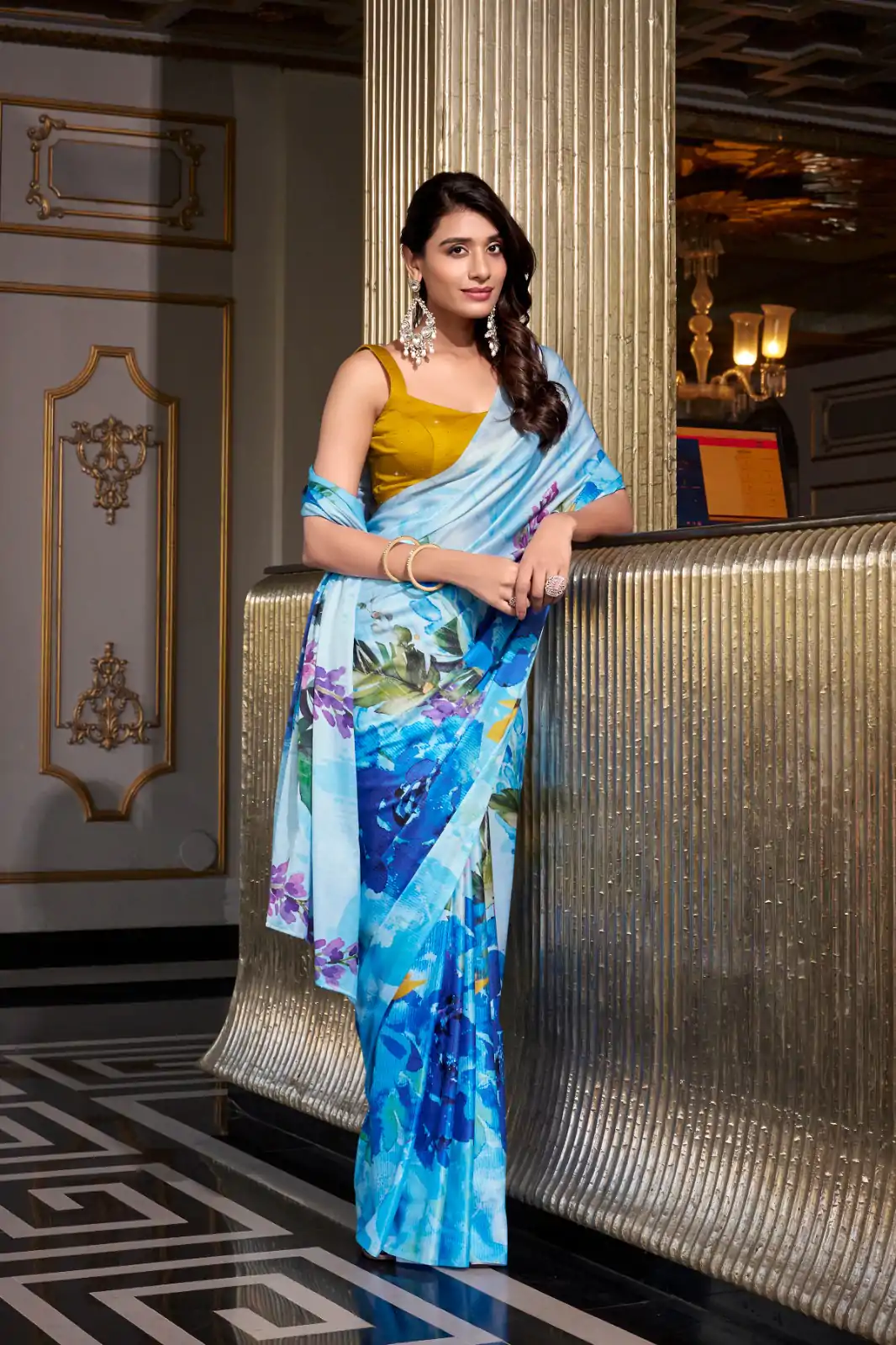 YNF 7026 Sky Blue Color Satin Silk Printed Saree Casual, Wedding, Festive, Events . Expected Delivery  4-6 Working Days @1599/- only                                                                                                                                           | Bollywood Sarees, Creative Sarees, Designer Sarees, Embroidered Sarees, Ethnic Saree, Modern Digital sarees, Party Wear Sarees, Sarees