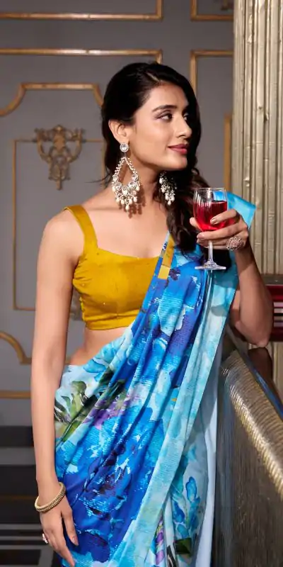 YNF 7026 Sky Blue Color Satin Silk Printed Saree Casual, Wedding, Festive, Events . Expected Delivery  4-6 Working Days @1599/- only                                                                                                                                           | Bollywood Sarees, Creative Sarees, Designer Sarees, Embroidered Sarees, Ethnic Saree, Modern Digital sarees, Party Wear Sarees, Sarees