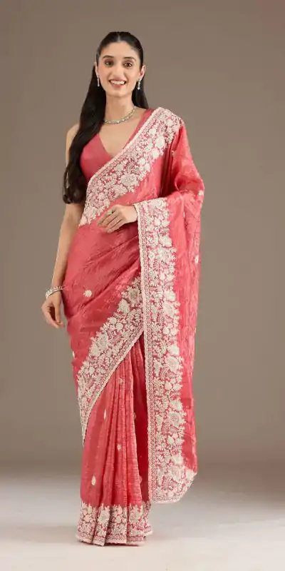 BT 1265 Peach Color Gold Crush Sequins Work Fancy Border Saree Casual, Wedding, Festive, Events . Expected Delivery  4-6 Working Days @2249/- only                                                                                                                                           | Bollywood Sarees, Creative Sarees, Designer Sarees, Embroidered Sarees, Ethnic Saree, Modern Digital sarees, Party Wear Sarees, Sarees