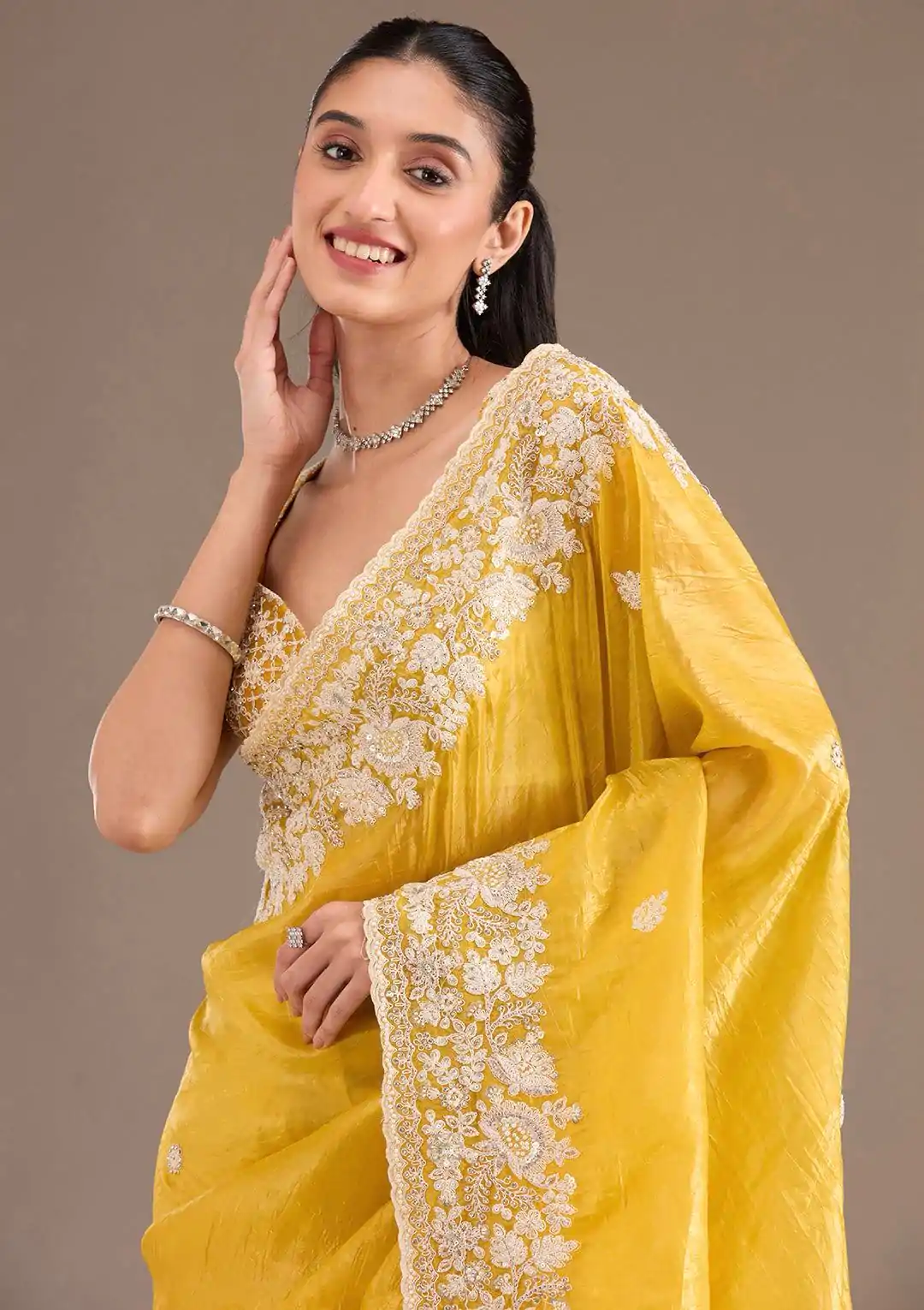 BT 1265 Yellow Color Gold Crush Sequins Work Fancy Border Saree Casual, Wedding, Festive, Events . Expected Delivery  4-6 Working Days @2249/- only                                                                                                                                           | Bollywood Sarees, Creative Sarees, Designer Sarees, Embroidered Sarees, Ethnic Saree, Modern Digital sarees, Party Wear Sarees, Sarees