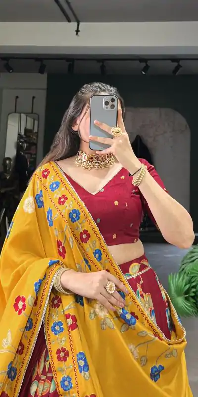 LNB 1239 Maroon Color Tushar Silk Printed Foil Work Lehenga Choli Casual, Wedding, Party, Festive, Events Etc.4-6 Working Days@ 2249/-only | Bollywood Lehenga, Creative Lehenga, Designer Lehenga, Embroidered Lehenga, Lehenga, Party Wear Lehenga