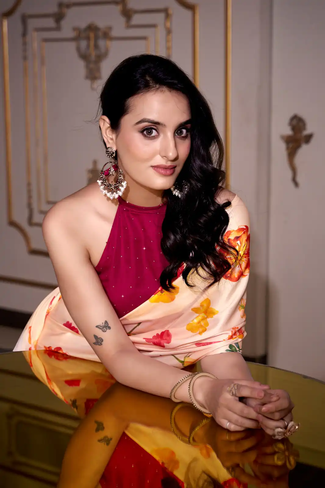 YNF 7026 Cream Color Satin Silk Printed Saree Casual, Wedding, Festive, Events . Expected Delivery  4-6 Working Days @1599/- only                                                                                                                                           | Bollywood Sarees, Creative Sarees, Designer Sarees, Embroidered Sarees, Ethnic Saree, Modern Digital sarees, Party Wear Sarees, Sarees