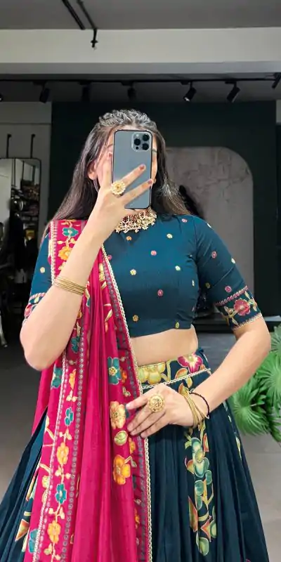 LNB 1239 Peacock Blue Color Tushar Silk Printed Foil Work Lehenga Choli Casual, Wedding, Party, Festive, Events Etc.4-6 Working Days@ 2249/-only | Embroidered Lehenga, Bollywood Lehenga, Creative Lehenga, Designer Lehenga, Lehenga, Party Wear Lehenga