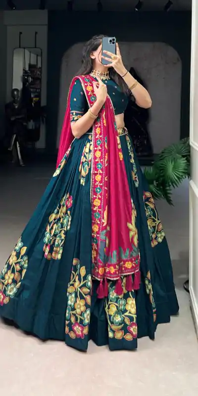 LNB 1239 Peacock Blue Color Tushar Silk Printed Foil Work Lehenga Choli Casual, Wedding, Party, Festive, Events Etc.4-6 Working Days@ 2249/-only | Embroidered Lehenga, Bollywood Lehenga, Creative Lehenga, Designer Lehenga, Lehenga, Party Wear Lehenga