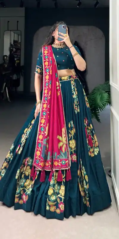 LNB 1239 Peacock Blue Color Tushar Silk Printed Foil Work Lehenga Choli Casual, Wedding, Party, Festive, Events Etc.4-6 Working Days@ 2249/-only | Embroidered Lehenga, Bollywood Lehenga, Creative Lehenga, Designer Lehenga, Lehenga, Party Wear Lehenga