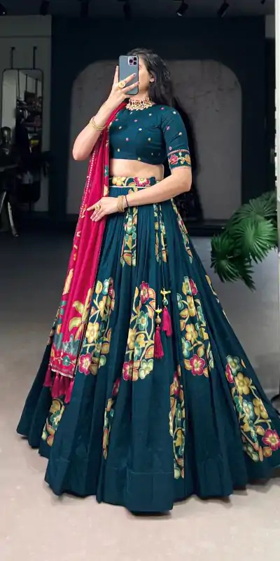 LNB 1239 Peacock Blue Color Tushar Silk Printed Foil Work Lehenga Choli Casual, Wedding, Party, Festive, Events Etc.4-6 Working Days@ 2249/-only | Embroidered Lehenga, Bollywood Lehenga, Creative Lehenga, Designer Lehenga, Lehenga, Party Wear Lehenga