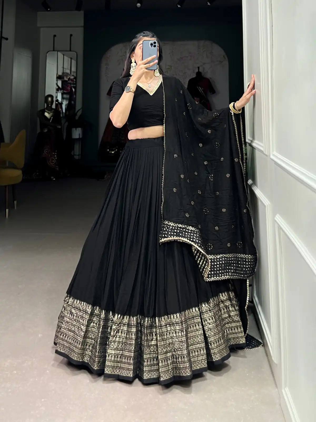 LNB 1906 Black Color Pure Chanderi Plain With Zari Weaving Work Border Lehenga Choli Wedding, Party, Festive, Events Etc. Delivery 4-6 Working Days Rs 1999 | Bollywood Lehenga, Creative Lehenga, Designer Lehenga, Embroidered Lehenga, Lehenga, Party Wear Lehenga