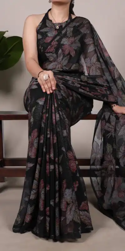 YNF 7052 Black Color Lurex Brasso Floral Viscose Brasso Saree Casual, Wedding, Festive, Events . Expected Delivery  4-6 Working Days @1799/- only                                                                                | Bollywood Sarees, Creative Sarees, Designer Sarees, Embroidered Sarees, Ethnic Saree, Modern Digital sarees, Party Wear Sarees, Sarees