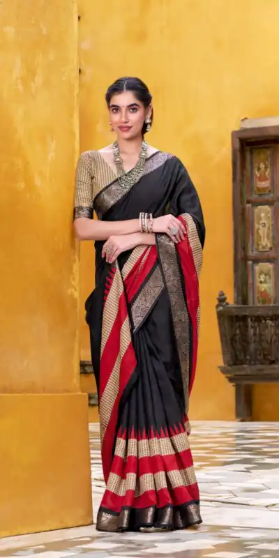 YNF 7049 Black Color Poly Cotton Printed With Zari Weaving Work Saree Casual, Wedding, Festive, Events . Expected Delivery  4-6 Working Days @1699/- only                                                                                | Bollywood Sarees, Creative Sarees, Designer Sarees, Embroidered Sarees, Ethnic Saree, Modern Digital sarees, Party Wear Sarees, Sarees