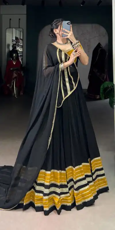 LNB 1621 Black Color Rayon Sequins Lace With Gota Patti Lace Touch Up Lehenga Choli Wedding, Party, Festive, Events Etc. Delivery 4-6 Working Days Rs 4399 | Bollywood Lehenga, Creative Lehenga, Designer Lehenga, Embroidered Lehenga, Lehenga, Party Wear Lehenga