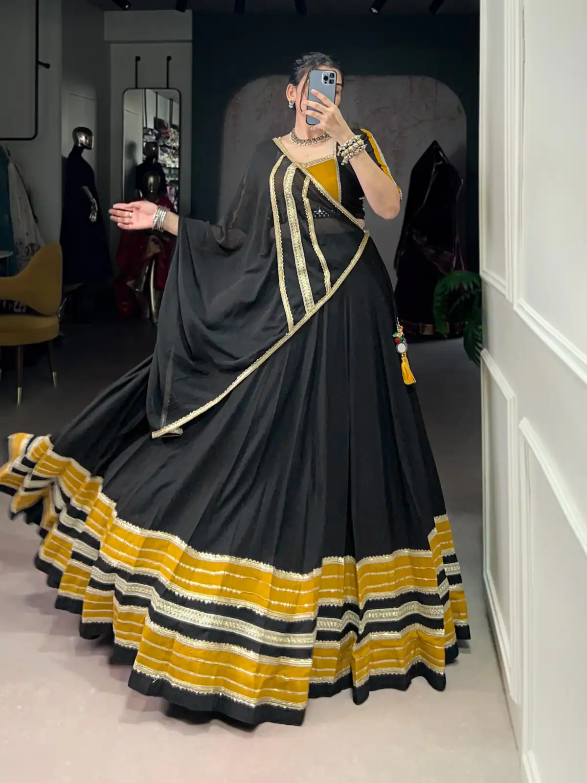 LNB 1621 Black Color Rayon Sequins Lace With Gota Patti Lace Touch Up Lehenga Choli Wedding, Party, Festive, Events Etc. Delivery 4-6 Working Days Rs 4399 | Bollywood Lehenga, Creative Lehenga, Designer Lehenga, Embroidered Lehenga, Lehenga, Party Wear Lehenga