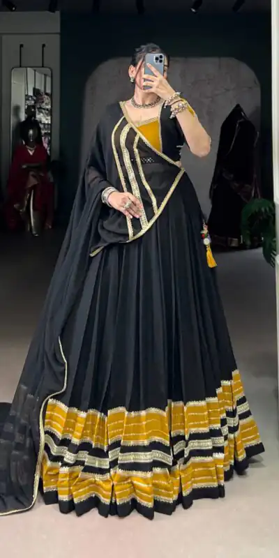 LNB 1621 Black Color Rayon Sequins Lace With Gota Patti Lace Touch Up Lehenga Choli Wedding, Party, Festive, Events Etc. Delivery 4-6 Working Days Rs 4399 | Bollywood Lehenga, Creative Lehenga, Designer Lehenga, Embroidered Lehenga, Lehenga, Party Wear Lehenga