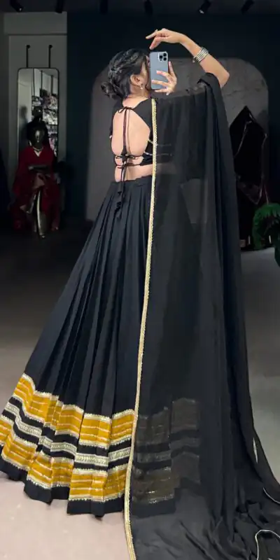 LNB 1621 Black Color Rayon Sequins Lace With Gota Patti Lace Touch Up Lehenga Choli Wedding, Party, Festive, Events Etc. Delivery 4-6 Working Days Rs 4399 | Bollywood Lehenga, Creative Lehenga, Designer Lehenga, Embroidered Lehenga, Lehenga, Party Wear Lehenga