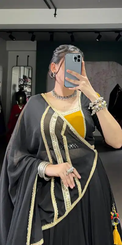 LNB 1621 Black Color Rayon Sequins Lace With Gota Patti Lace Touch Up Lehenga Choli Wedding, Party, Festive, Events Etc. Delivery 4-6 Working Days Rs 4399 | Bollywood Lehenga, Creative Lehenga, Designer Lehenga, Embroidered Lehenga, Lehenga, Party Wear Lehenga