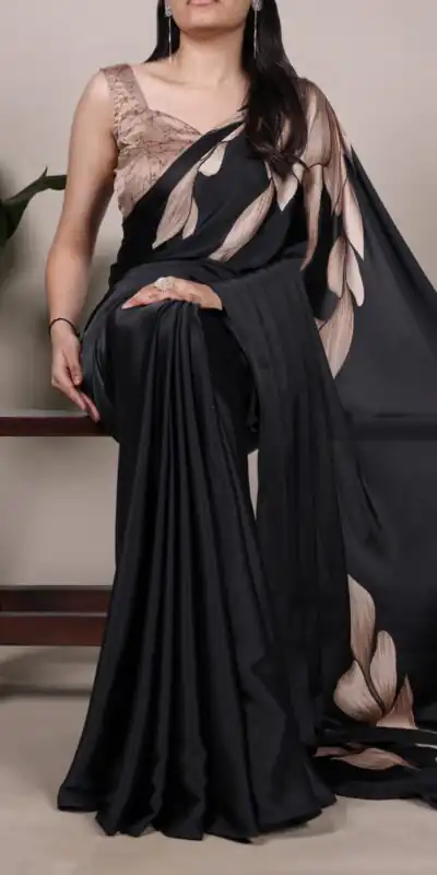 YNF 7054 Black Color Satin Silk Floral Printed Saree Casual, Wedding, Festive, Events . Expected Delivery  4-6 Working Days @1549/- only                                                                                | Bollywood Sarees, Creative Sarees, Designer Sarees, Embroidered Sarees, Ethnic Saree, Modern Digital sarees, Party Wear Sarees, Sarees