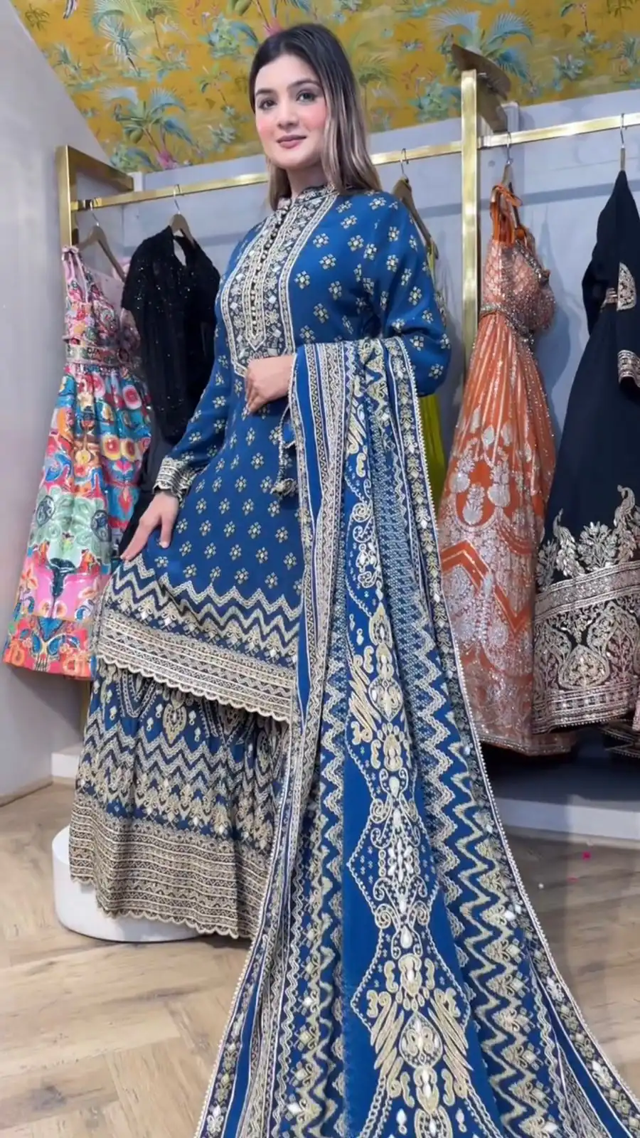 LG 1995 Blue Color Chinon Digital Print diamond Mirror WorkSalwar Suit Casual, Wedding, Festive, Events . Expected Delivery  4-6 Working Days @1999/- only      | Jump Suits, Casual Suits, Creative suits, Designer Suits, Palazzo Suits, Party Wear Suits, Patiala Suits, Salwar suit, Straight Suits