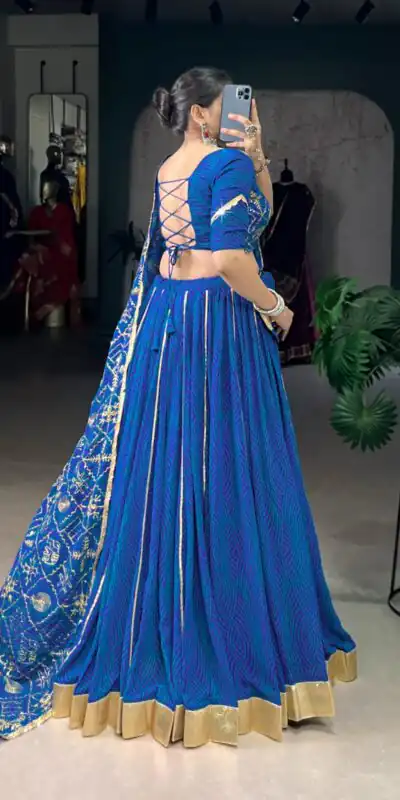 LNB 1701 Blue Color Georgette Bandhej Print And Embossed Lace Lehenga Choli Wedding, Party, Festive, Events Etc. Delivery 4-6 Working Days Rs 3999 | Bollywood Lehenga, Creative Lehenga, Designer Lehenga, Embroidered Lehenga, Lehenga, Party Wear Lehenga