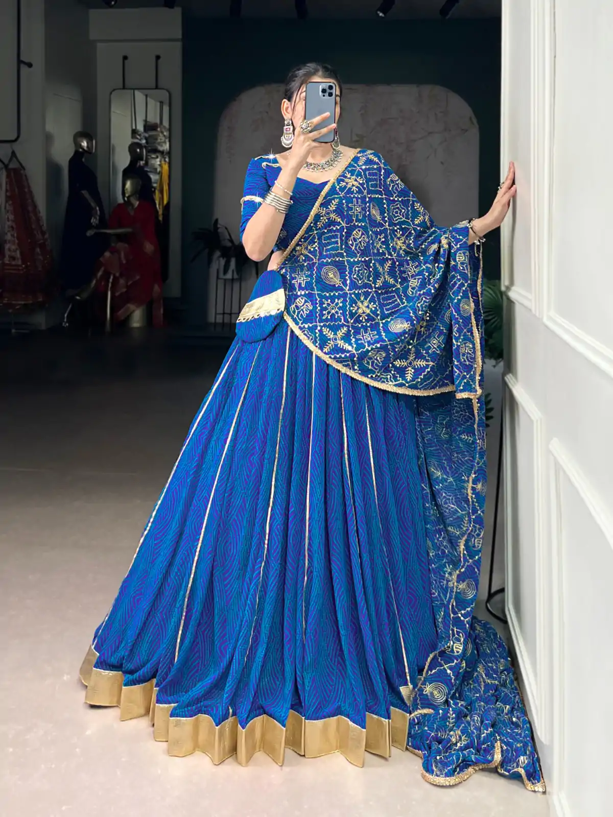 LNB 1701 Blue Color Georgette Bandhej Print And Embossed Lace Lehenga Choli Wedding, Party, Festive, Events Etc. Delivery 4-6 Working Days Rs 3999 | Bollywood Lehenga, Creative Lehenga, Designer Lehenga, Embroidered Lehenga, Lehenga, Party Wear Lehenga