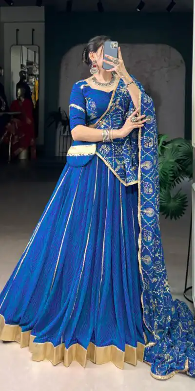 LNB 1701 Blue Color Georgette Bandhej Print And Embossed Lace Lehenga Choli Wedding, Party, Festive, Events Etc. Delivery 4-6 Working Days Rs 3999 | Bollywood Lehenga, Creative Lehenga, Designer Lehenga, Embroidered Lehenga, Lehenga, Party Wear Lehenga