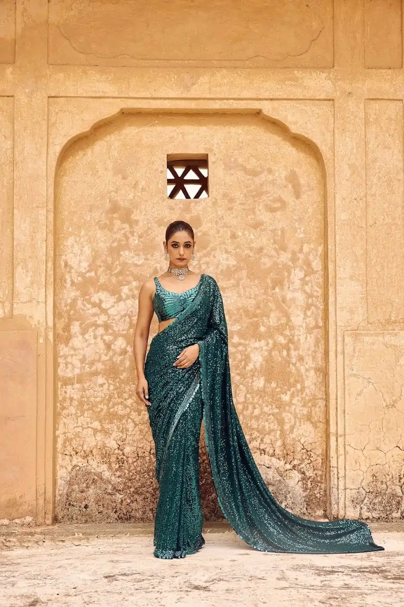 DF 3433 Blue Color Georgette 5mm Khichdi Sequence Embroidery Work Saree Casual, Wedding, Festive, Events . Expected Delivery  4-6 Working Days @1799/- only                                                                                | Bollywood Sarees, Creative Sarees, Designer Sarees, Embroidered Sarees, Ethnic Saree, Modern Digital sarees, Party Wear Sarees, Sarees