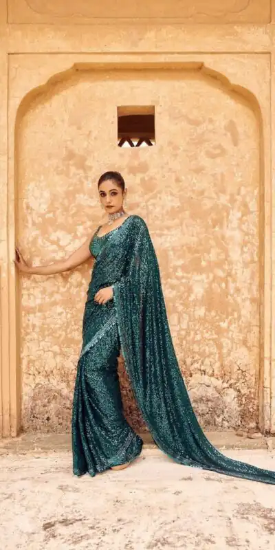 DF 3433 Blue Color Georgette 5mm Khichdi Sequence Embroidery Work Saree Casual, Wedding, Festive, Events . Expected Delivery  4-6 Working Days @1799/- only                                                                                | Bollywood Sarees, Creative Sarees, Designer Sarees, Embroidered Sarees, Ethnic Saree, Modern Digital sarees, Party Wear Sarees, Sarees